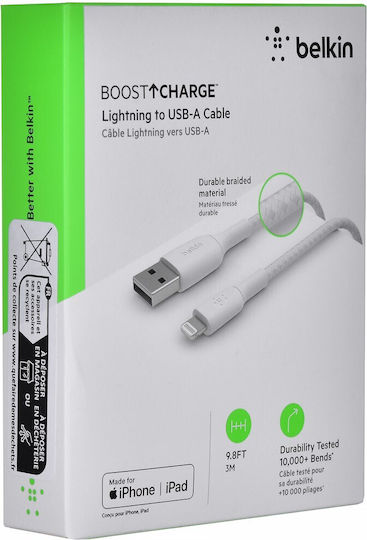 Belkin Braided USB-A to Lightning Cable 12W White 3m (CAA002BT3MWH)