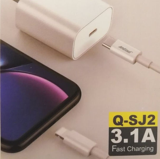 Andowl USB-C to Lightning Cable Λευκό 1.2m (Q-SJ2)