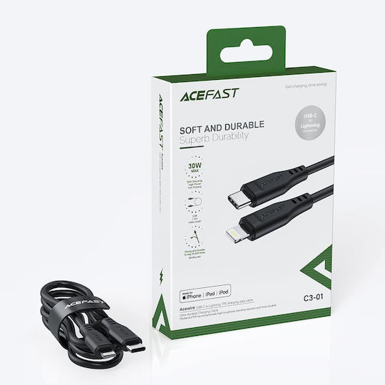 Acefast C3-01 Редовна USB-C към Lightning кабел 30W Черен 1.2м