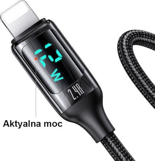 Usams SJ543 Braided / LED USB to Lightning Cable Μαύρο 1.2m (SJ543USB01)