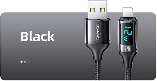 Usams SJ543 Braided / LED USB to Lightning Cable Μαύρο 1.2m (SJ543USB01)