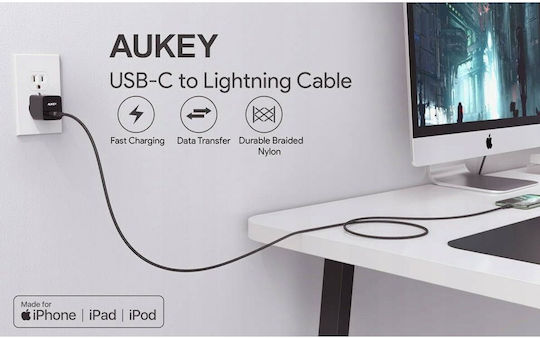 Aukey CB-CL03 Плетена USB-C към Lightning кабел Черен 2м (ITAN1004513)