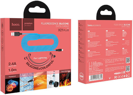 Hoco X21 Plus Редовна USB-A към Lightning кабел Червен 0.25м (HC-X21LR)