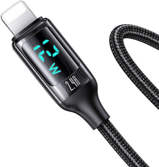 Usams SJ543 Braided / LED USB to Lightning Cable Μαύρο 1.2m (SJ543USB01)