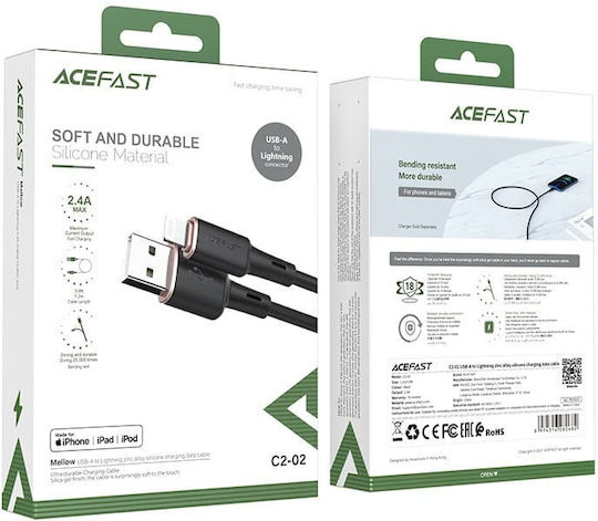Acefast C2-02 Редовна USB-A към Lightning кабел Черен 1.2м