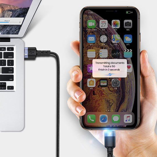 Tellur LED USB to Lightning Cable Μαύρο 1.2m (TLL155373)