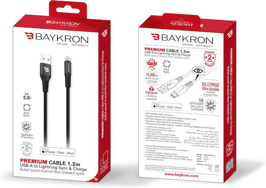 Baykron USB to Lightning Cable Μαύρο 1.2m (BA-LI-BLK1.2)