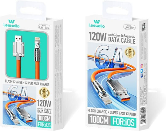 Leewello Lw-135 USB-A to Lightning Cable 120W Μαύρο 1m (104185)