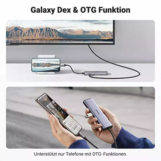 Ugreen CM512 USB-C Docking Station με HDMI 4K PD Ethernet Γκρι
