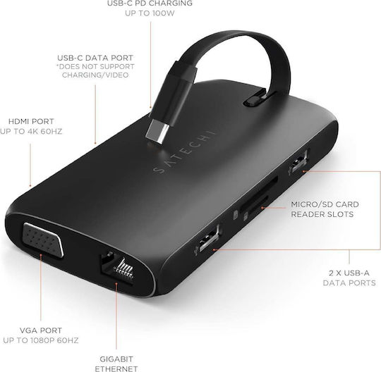 Satechi USB-C Docking Station with HDMI 4K PD Ethernet Black (ST-UCMBAK)