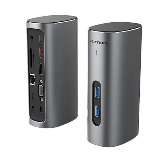 Vention USB-C Docking Station με HDMI 4K PD Ethernet και συνδεση 2 Οθονών Γκρι (TPJH0-EU)