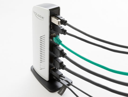 DeLock USB-A / USB-C Docking Station με HDMI Ethernet και συνδεση 2 Οθονών Ασημί (87771)