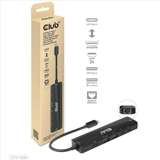 Club3D USB-C Docking Station με HDMI 4K PD Ethernet Μαύρο (CSV-1596)