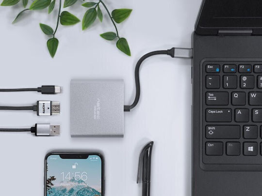 Natec Fowler Mini USB-C Докинг станция с HDMI 4K PD Сребрист