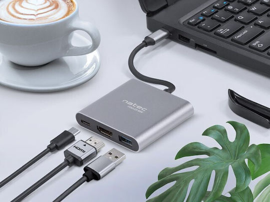 Natec Fowler Mini USB-C Докинг станция с HDMI 4K PD Сребрист