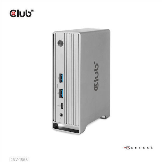 Club3D USB-C Докинг станция с DisplayPort 4K PD Ethernet и свързване 3 монитора Сребрист (CSV-1568)