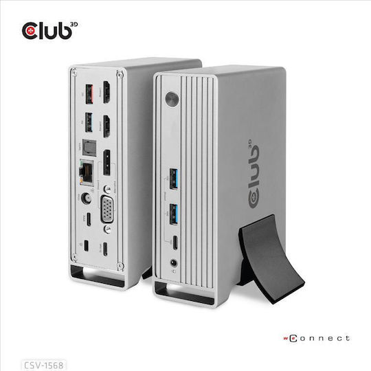 Club3D USB-C Докинг станция с DisplayPort 4K PD Ethernet и свързване 3 монитора Сребрист (CSV-1568)