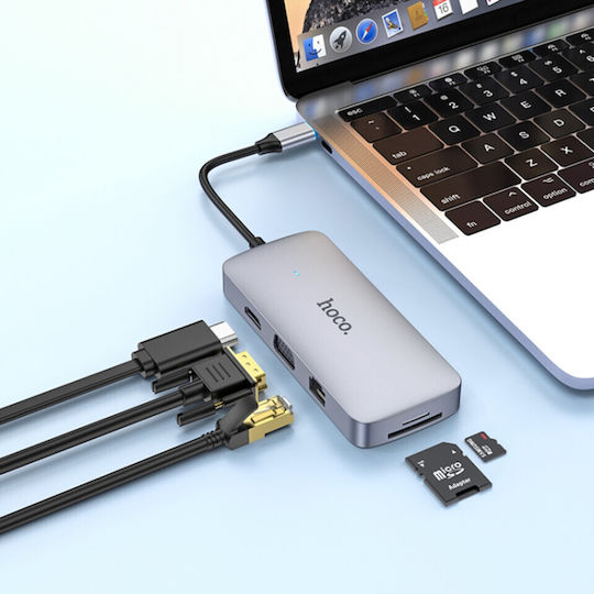 Hoco HB33 Easy USB-C Docking Station mit HDMI 4K PD Ethernet und Verbindung 2 Monitore Gray