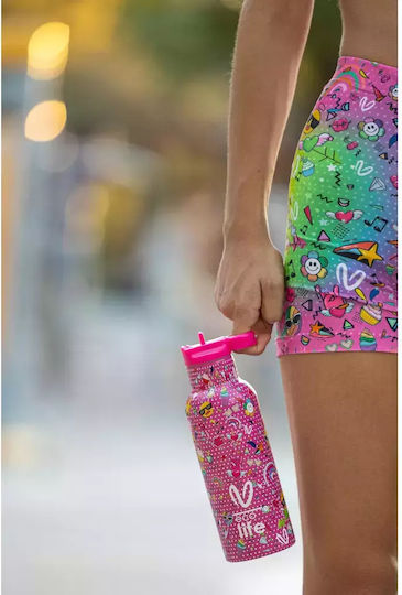 Ecolife Vasiliki Kids Water Bottle Thermos Stainless Steel with Straw Rainbow 500ml (Various Designs/Colours)