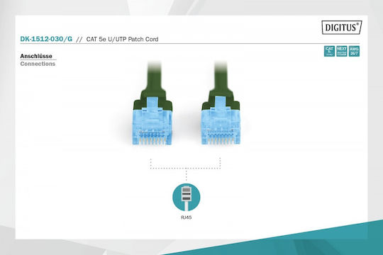 Digitus U/UTP Cat.5e Ethernet Network Cable 3m Green 1pcs