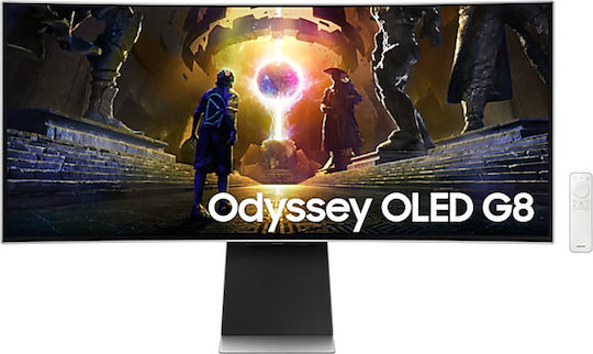 Samsung Odyssey G8 G85SD Ultrawide OLED HDR Curved Gaming Monitor 34" QHD 3440x1440 175Hz με Χρόνο Απόκρισης 0.03ms GTG Ασημί