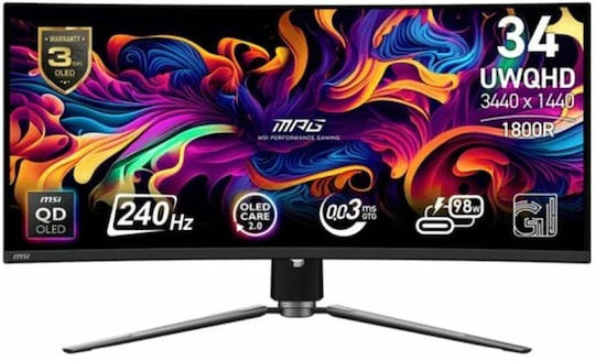 MSI MPG 341CQPX Ultrawide QD-OLED HDR Curved Monitor 34" QHD 3440x1440 240Hz with Response Time 0.03ms GTG