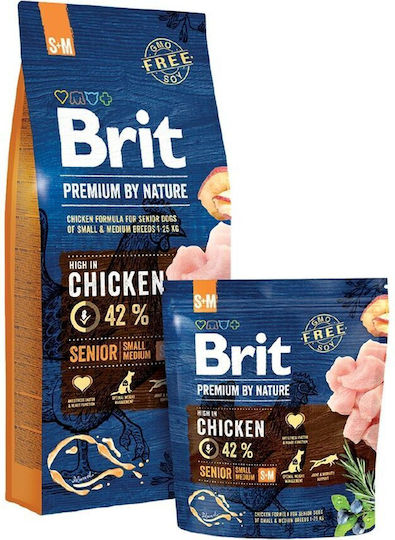 Brit Premium by Nature Senior Small/Medium 15kg Hrană Uscată pentru Câini Seniori de Rase Mici & Medii cu Pui