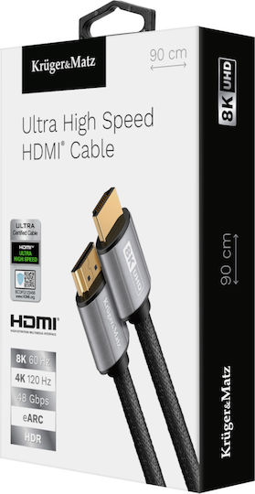 Kruger & Matz HDMI 2.1 Ultra High Speed 48Gbps 4K 120Hz HDR VRR Cable HDMI Male - HDMI Male 0.9m Black