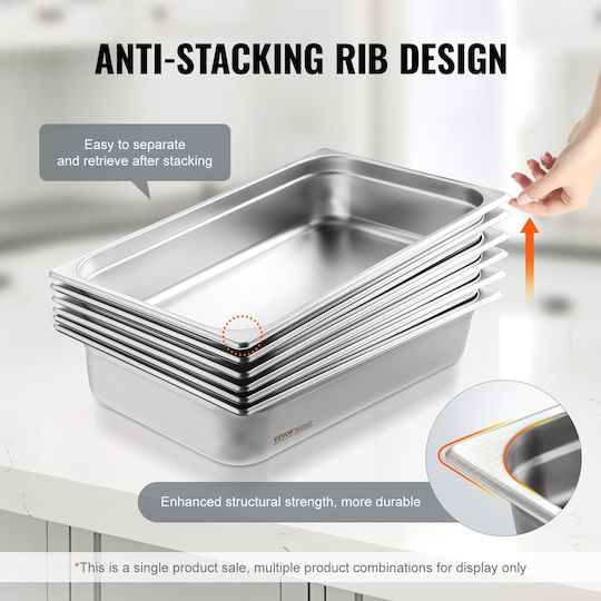 Vevor Full Size Pan Hotel Steam Table Pan Stainless Steel 4" Deep
