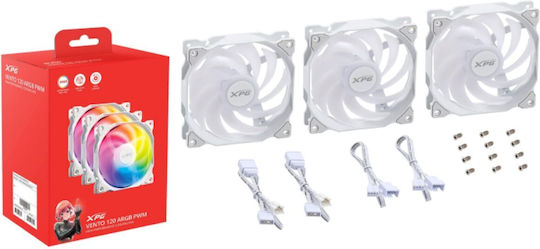 Adata XPG Vento 120 Case Fan 1200rpm 45.3cfm with ARGB Lighting and 3-Pin Connection 3pcs White