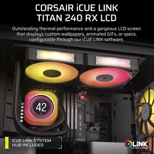 Corsair iCUE Link Titan RX RGB LCD Wasserkühlsysteme AIO CPU mit 2 Lüfterabmessung 120mm