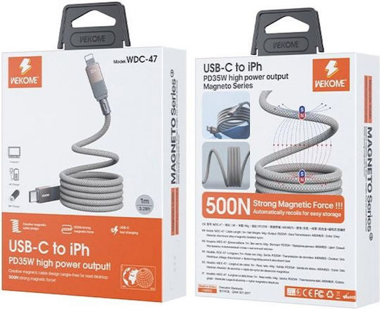 WK Wdc-47 Μαγνητικό USB-C to Lightning Cable 35W Γκρι 1m