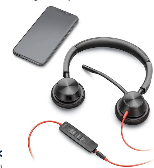 Poly Blackwire 3325 On Ear Multimedia Ακουστικά με μικρόφωνο και σύνδεση 3.5mm Jack / USB-A