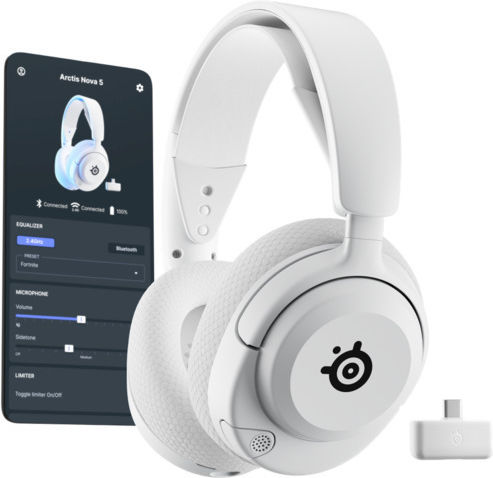 SteelSeries Arctis Nova 5P Wireless Over Ear Gaming Headset with Bluetooth Connectivity White for PC PS4 PS5