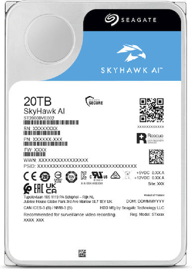 Seagate SkyHawk AI 24TB HDD Σκληρός Δίσκος 3.5" SATA III 7200rpm με 512MB Cache για Desktop