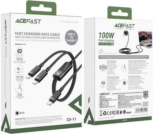 Acefast Regulär USB zu Typ-C,TC-TC Kabel 5A Schwarz