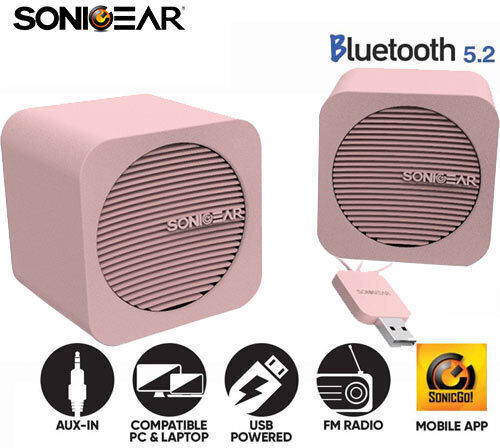 Sonic Gear BlueCube Ασύρματα Ηχεία Υπολογιστή 2.0 με Bluetooth και Ισχύ 5W σε Ροζ Χρώμα