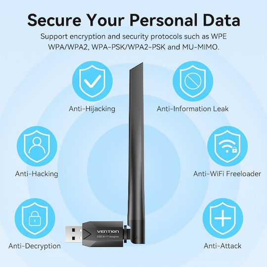 Vention KDTB0 Αντάπτορας Δικτύου USB με Ασύρματη Σύνδεση Wi-Fi