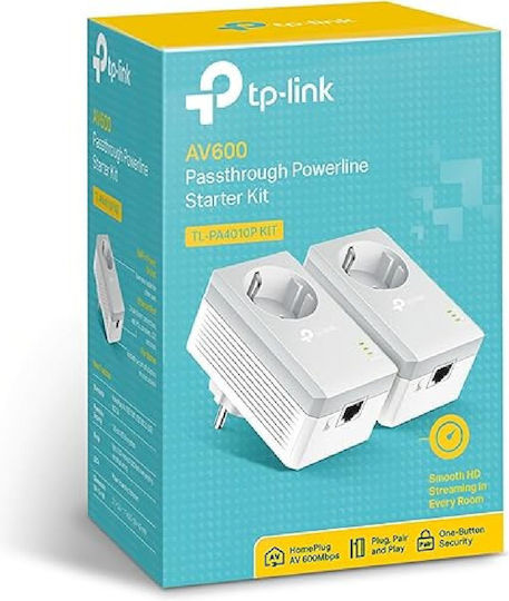 TP-LINK TL-PA4010P KIT v6 Powerline Double Wired with Passthrough Socket and Ethernet Port