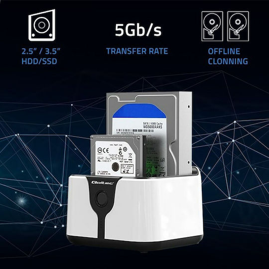 Qoltec Docking Station for 2 Hard Drives SATA 2.5" / 3.5" with Connection USB 3.0 (50309)
