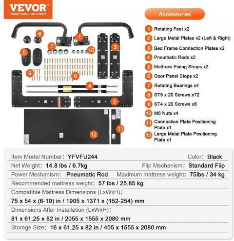 Vevor Κιτ Κρεβατιού Murphy Πλήρους Μεγέθους Κάθετο Deluxe Diy Συσκευή Τοίχου Αναδιπλούμενου Κρεβατιού Mfczdjgqdgzfj51x8v0