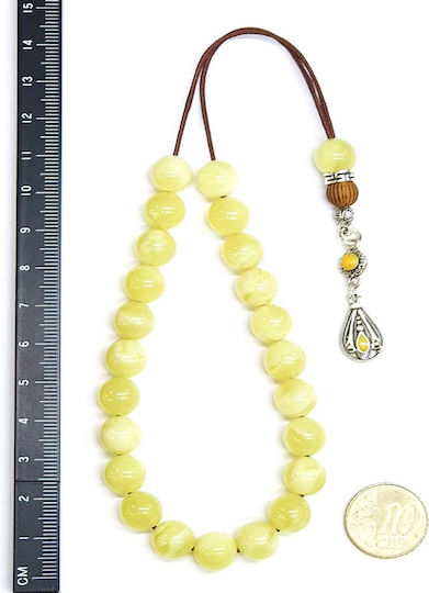 Roloi Komboloi Worry Beads with 10 Amber Beads Length 26cm Yellow