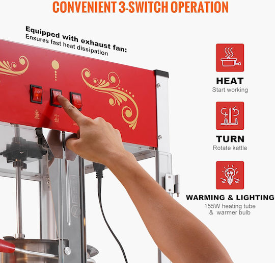 Vevor Commercial Popcorn Machine 1615W 56.6x39.2x86.2cm