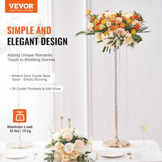 Vevor 4 bucăți suport de flori de nuntă din cristal de 90 cm înălțime, piese centrale luxoase, vază de cristal aurie metalică, ideală pentru ceremonie, petrecere de nuntă, eveniment de cină pe scena T, hotel, decor acasă