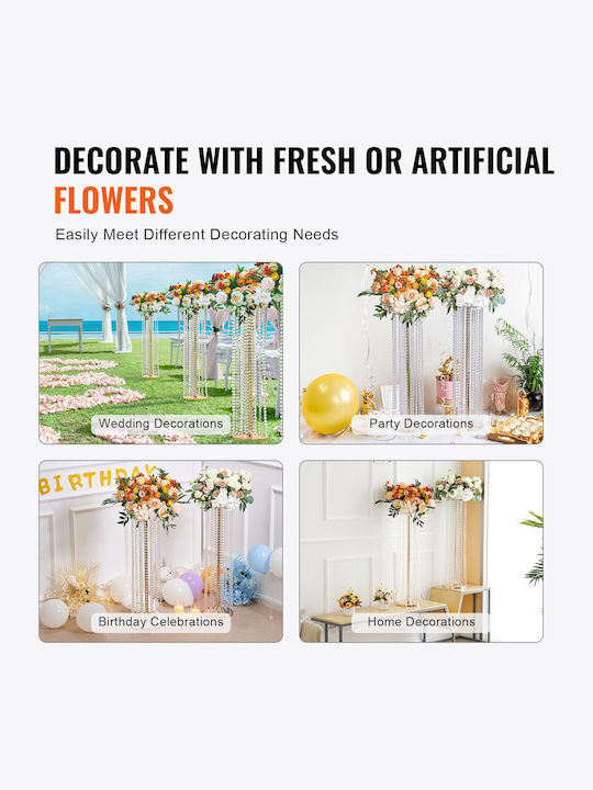 Vevor 4pcs 35.43 Inch 90cm Tall Crystal Wedding Stand Flowers Luxurious Centerpieces Flower Crystal Gold Vase Metal Ideal Ceremony Wedding Party T-stage Dinner Event Hotel Home Decoration