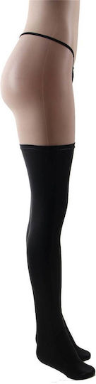 CyprusLoveShop Wet Look Thigh High Stocking Κάλτσες Μαύρες
