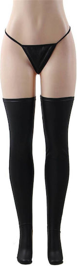 CyprusLoveShop Wet Look Thigh High Stocking Κάλτσες Μαύρες