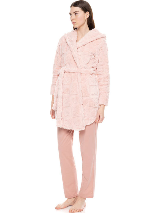 Pink Label Χειμερινή Γυναικεία Fleece Ρόμπα