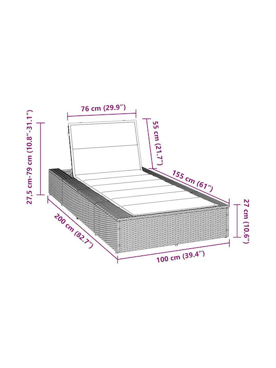 Șezlong Rattan cu Pernă Negru 210x100x28cm
