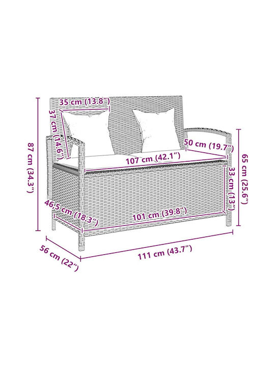 Bench Outdoor Rattan with Chest and Pillows